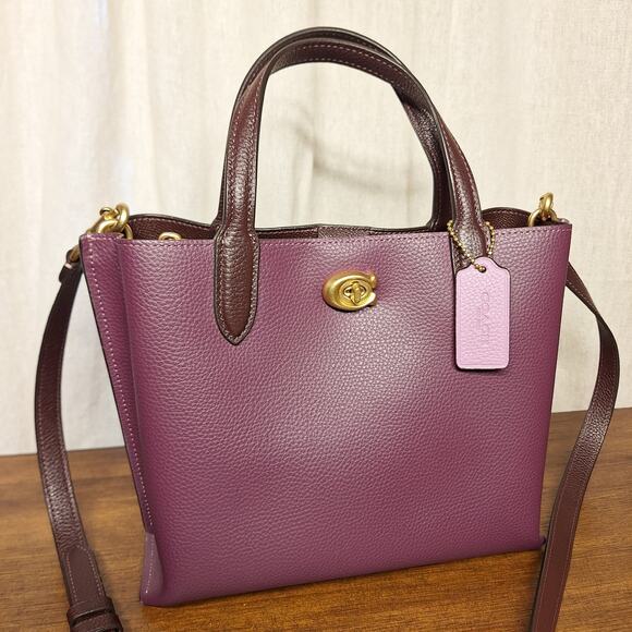 Coach C8561 Colorblock Willow Tote 24 Shopper Satchel Handbag Deep Berry likenew - Picture 3 of 9